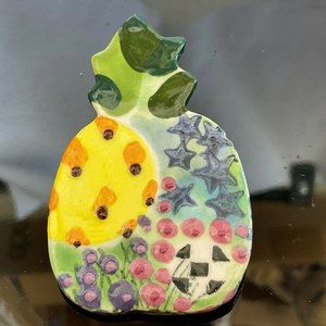 Handpainted Pineapple Brooch Pin Collage Painting Design Cottagecore